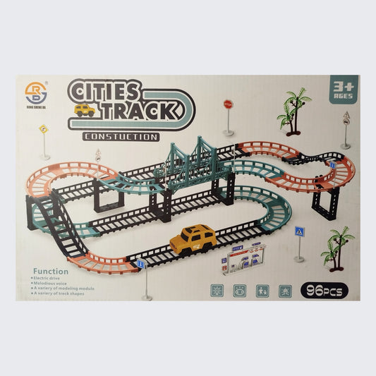 Construction Cities Car Track Set Race Track Toy With 96 Track Pieces & 1 Car