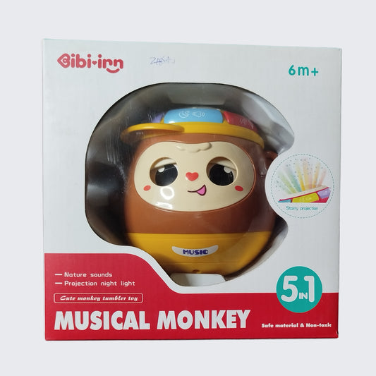 5 in 1 Cute Monkey Tumbler Toy Star Projector Lamp Music Beats Drum For Kids